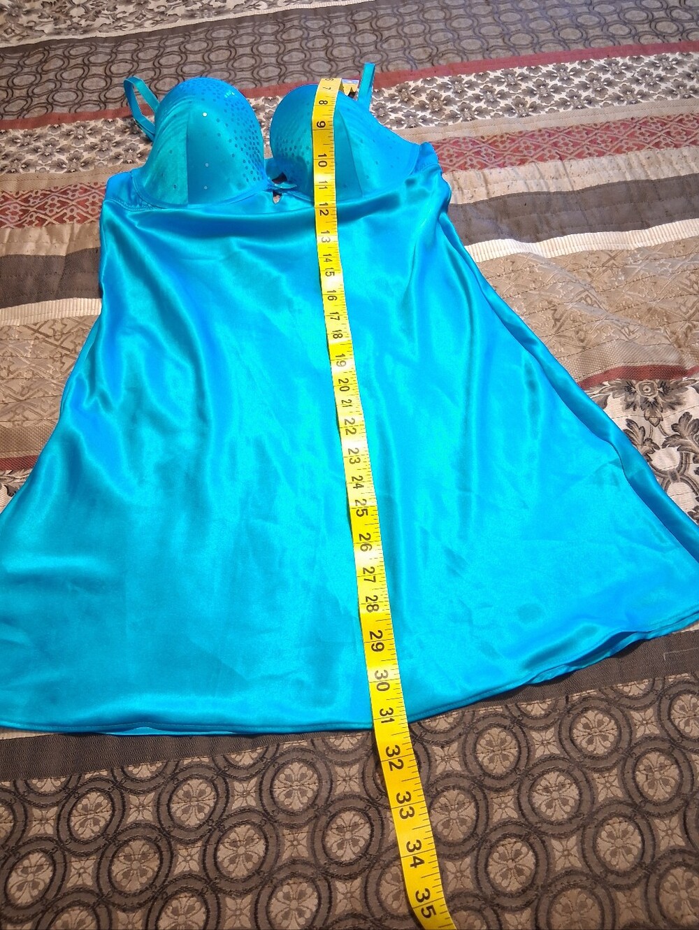Victoria's Secret Turquoise Satin Lingerie Dress Sz34D Babydoll Fairy Padded Cup - Picture 9 of 15